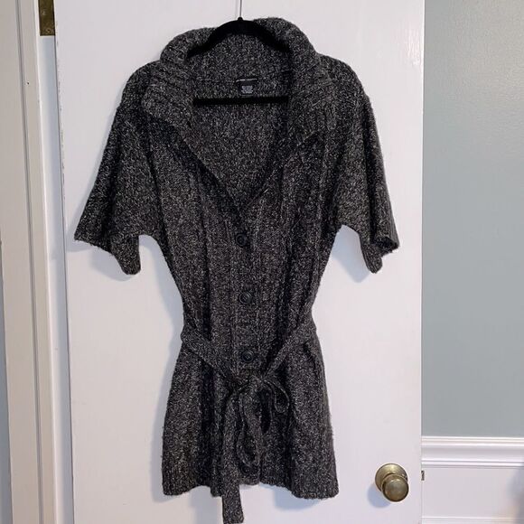 New York & Company short sleeve long length cardigan with tie sash size Small - Picture 2 of 12